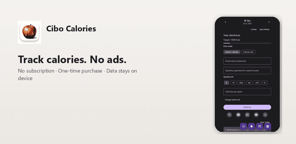 Cibo Calories — simple calorie tracking with no subscription