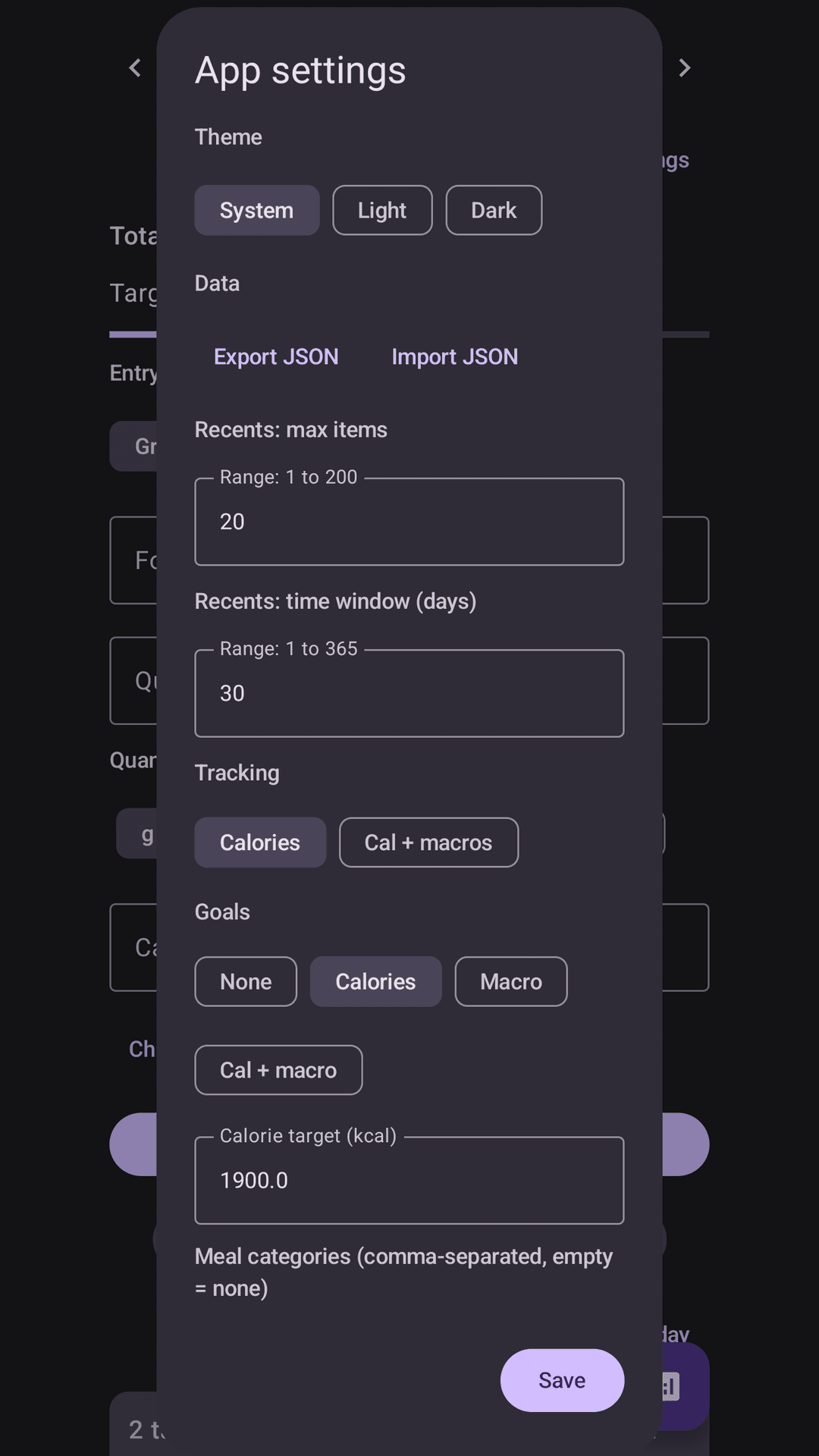 Recipe or multi-ingredient logging screen
